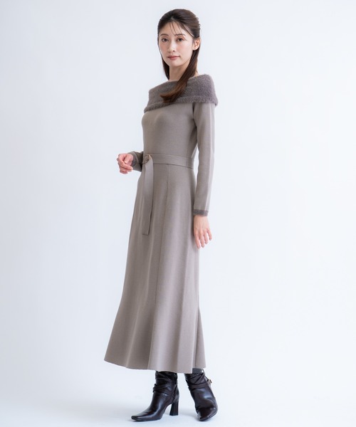 NOELA(ノエラ)の「フェザートリム配色ドッキングワンピース(ワンピース・レディース・モカ/グレー/オフホワイト・フリー)」の21枚目の写真