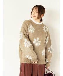 ニット/セーター（ベージュ系・花柄・ボタニカル柄）ファッション通販