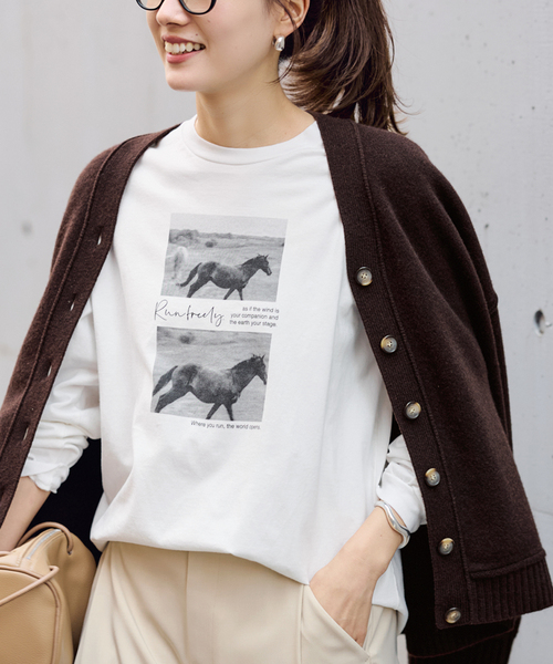 FRAMeWORK（フレームワーク）の「ホースフォトロングTシャツ（Tシャツ/カットソー・レディース・チャコールグレー/ホワイト・FREE）」の18枚目の写真