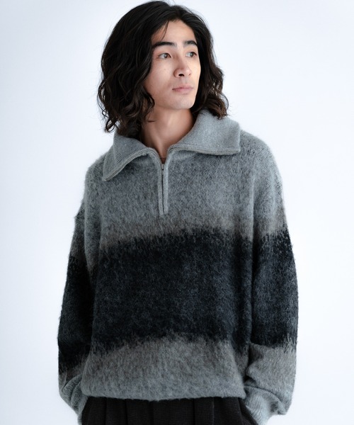 Wool blend gradation zip knit / ウールブレンドグラデーションジップ