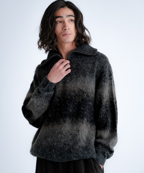 SINSS グラデーションニットセーター M Wool blend gradation zip knit / ウールブレンドグラデーションジップ