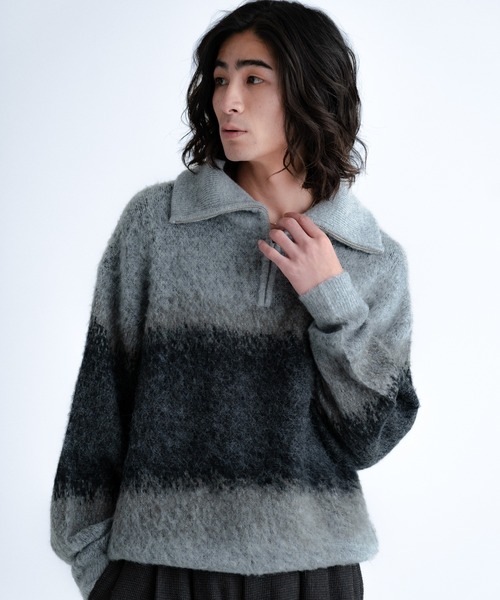 Wool blend gradation zip knit / ウールブレンドグラデーションジップ