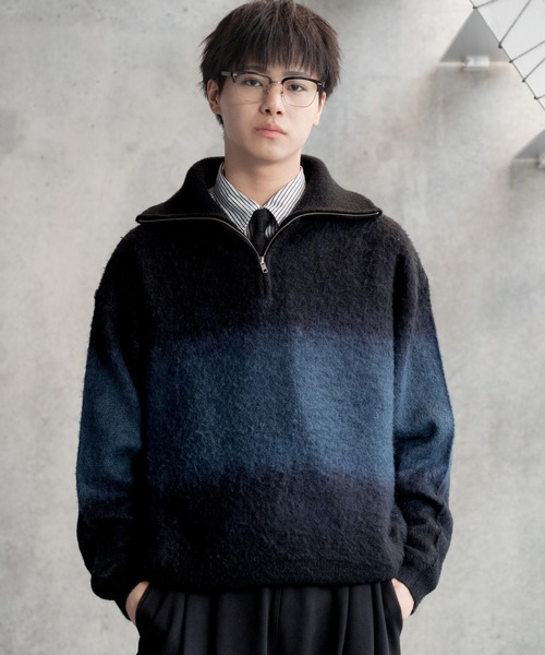 Wool blend gradation zip knit / ウールブレンドグラデーションジップ
