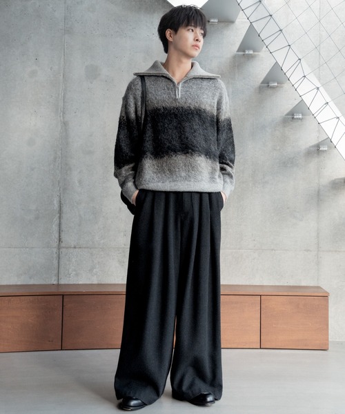 Wool blend gradation zip knit / ウールブレンドグラデーションジップ