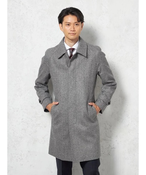 HARUYAMA(ハルヤマ)の「【ウール混】ステンカラーコート 尾州産ウール使用 ラグランスリーブ ヘリンボン リッケンバッカー(ステンカラーコート・メンズ・チャコールグレー/ネイビー/ライトグレー・L/S/LL/M)」の4枚目の写真