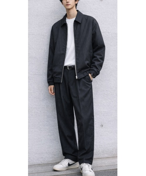 Sakka（サッカ）の「ピンストライプMODEワイドパンツ（スラックス・メンズ・ブラック・LARGE/MEDIUM）」の2枚目の写真