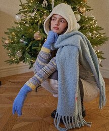 H4396-77◾️45R　ストライプ パッチワーク調マフラー　Y2K マフラー（ブルー・ネイビー/青色系）ファッション通販 - ZOZOTOWN