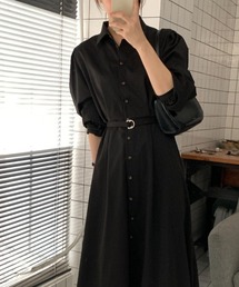 バックケープベルト付きシャツワンピース