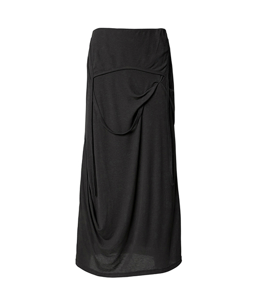 FLAREUP(フレアアップ)の「Asymmetrical Draped Long Skirt (FL-263_Black)(スカート・レディース・ブラック・OS)」の1枚目の写真