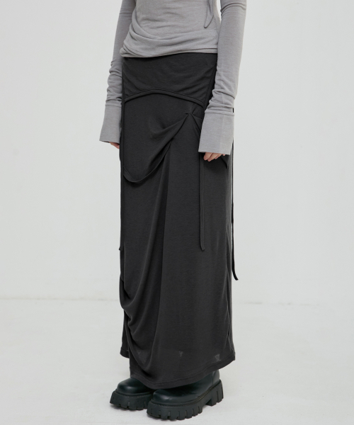 Asymmetrical Draped Long Skirt (FL-263_Black)（スカート）｜FLAREUP