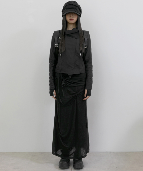 FLAREUP(フレアアップ)の「Asymmetrical Draped Long Skirt (FL-263_Black)(スカート・レディース・ブラック・OS)」の8枚目の写真