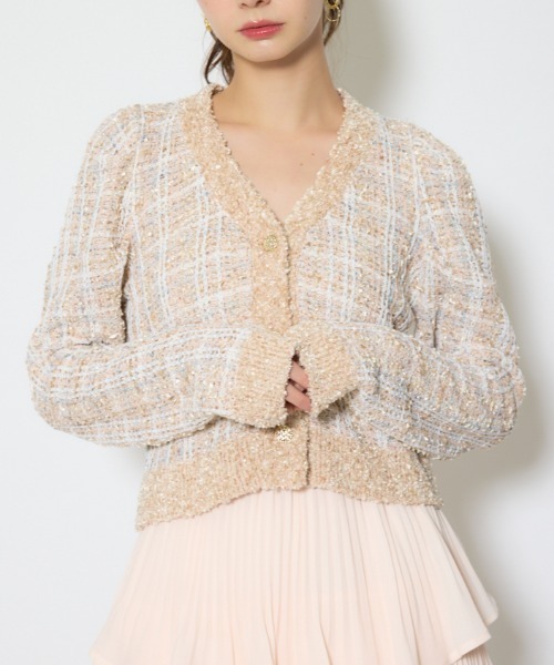 ツイードニットカーディガントップス 春服（カーディガン/ボレロ