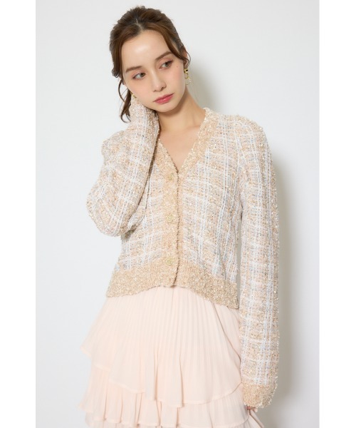 rienda(リエンダ)の「ツイードニットカーディガントップス 春服(カーディガン/ボレロ・レディース・ブラック/グリーン/ベージュ・FREE)」の4枚目の写真
