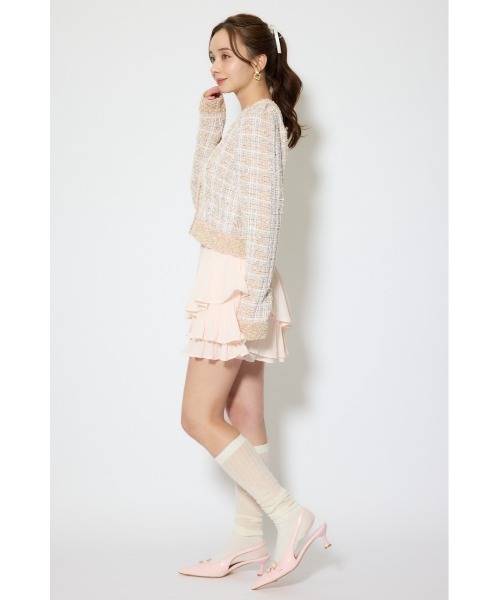 rienda(リエンダ)の「ツイードニットカーディガントップス 春服(カーディガン/ボレロ・レディース・ブラック/グリーン/ベージュ・FREE)」の7枚目の写真