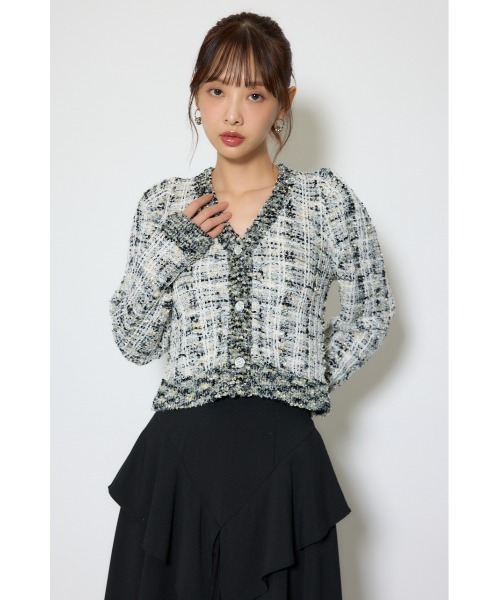 rienda(リエンダ)の「ツイードニットカーディガントップス 春服(カーディガン/ボレロ・レディース・ブラック/グリーン/ベージュ・FREE)」の16枚目の写真