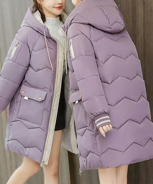 Miniministore(ミニミニストア)の「フード付きロングダウンコート中綿アウター(その他アウター・レディース・イエロー/ラベンダー/ダークブルー/アイボリー/ブラック/ワインレッド/ライトグリーン・FREE)」の5枚目の写真