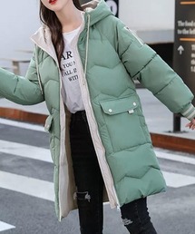 フード付きロングダウンコート中綿アウター