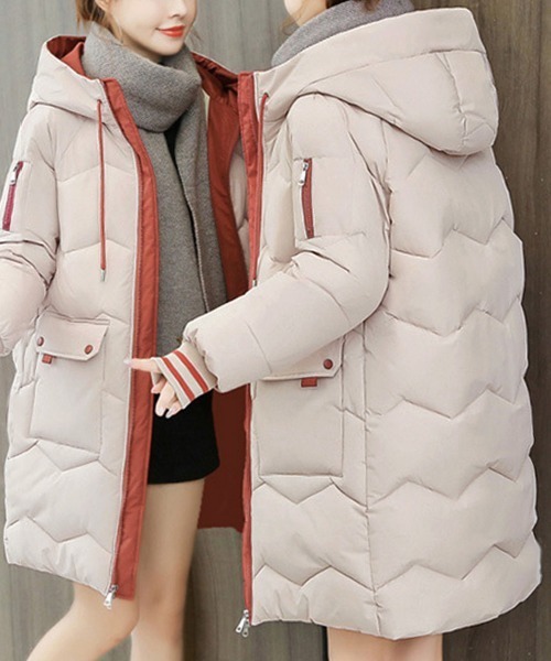 Miniministore(ミニミニストア)の「フード付きロングダウンコート中綿アウター(その他アウター・レディース・イエロー/ラベンダー/ダークブルー/アイボリー/ブラック/ワインレッド/ライトグリーン・FREE)」の2枚目の写真