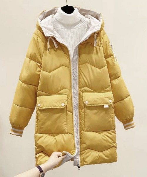 Miniministore(ミニミニストア)の「フード付きロングダウンコート中綿アウター(その他アウター・レディース・イエロー/ラベンダー/ダークブルー/アイボリー/ブラック/ワインレッド/ライトグリーン・FREE)」の9枚目の写真