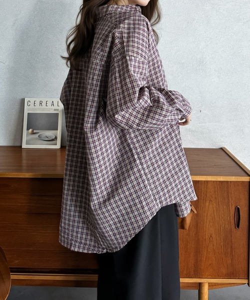 Eclat one（エクラワン）の「【Eclat one】ルーズフィット ドロップショルダー チェック シャツ（シャツ/ブラウス・レディース・ネイビー/パープル/ブルー・FREE）」の9枚目の写真