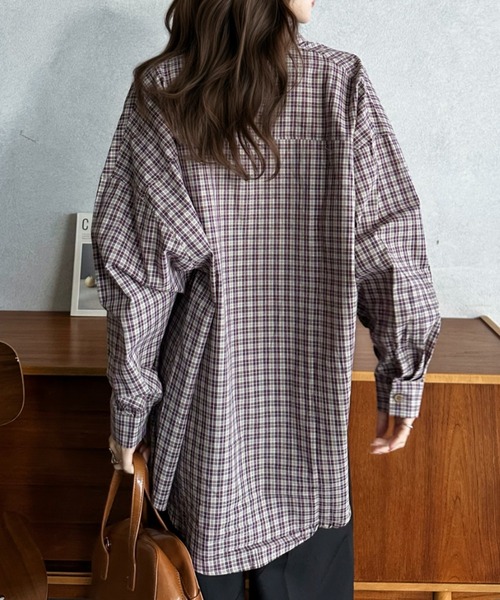 Eclat one（エクラワン）の「【Eclat one】ルーズフィット ドロップショルダー チェック シャツ（シャツ/ブラウス・レディース・ネイビー/パープル/ブルー・FREE）」の10枚目の写真
