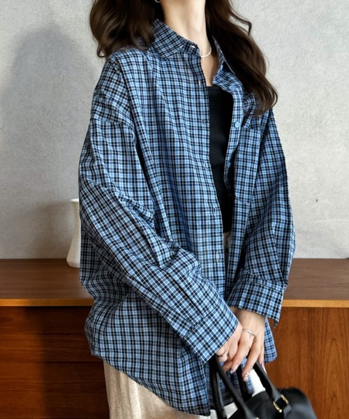 Eclat one（エクラワン）の「【Eclat one】ルーズフィット ドロップショルダー チェック シャツ（シャツ/ブラウス・レディース・ネイビー/パープル/ブルー・FREE）」の19枚目の写真