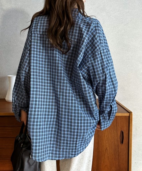 Eclat one（エクラワン）の「【Eclat one】ルーズフィット ドロップショルダー チェック シャツ（シャツ/ブラウス・レディース・ネイビー/パープル/ブルー・FREE）」の17枚目の写真