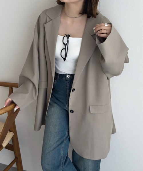 KOBE LETTUCE(コウベレタス)の「テーラードジャケット(テーラードジャケット・レディース・グレー/モカ・M)」の4枚目の写真