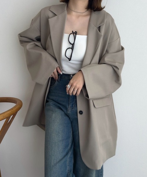 KOBE LETTUCE(コウベレタス)の「テーラードジャケット(テーラードジャケット・レディース・グレー/モカ・M)」の5枚目の写真