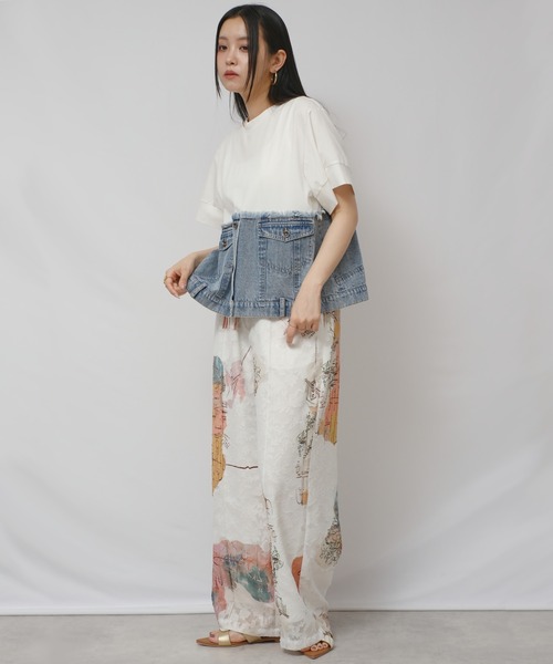 palm RICHE(ポームリシュ)の「デニムドッキングTOPS(Tシャツ/カットソー・レディース・オフホワイト/インディゴブルー/ブルー・M)」の6枚目の写真
