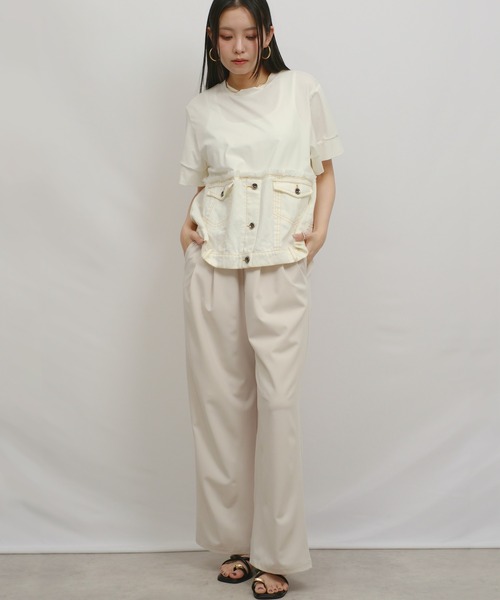 palm RICHE(ポームリシュ)の「デニムドッキングTOPS(Tシャツ/カットソー・レディース・オフホワイト/インディゴブルー/ブルー・M)」の14枚目の写真