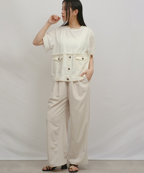 palm RICHE(ポームリシュ)の「デニムドッキングTOPS(Tシャツ/カットソー・レディース・オフホワイト/インディゴブルー/ブルー・M)」の15枚目の写真
