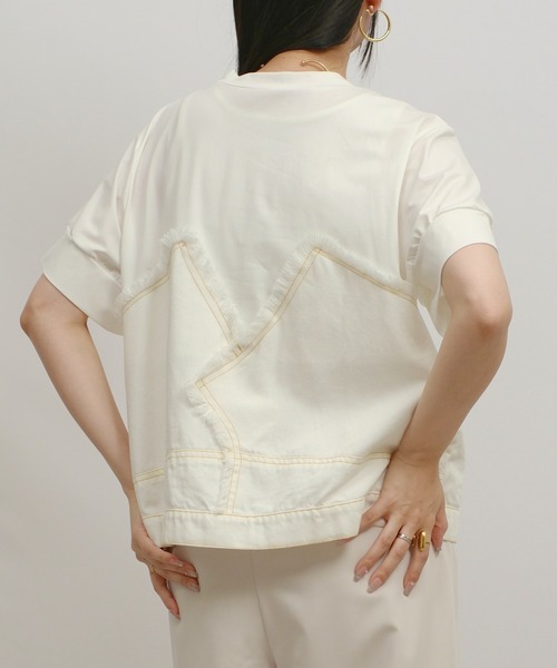 palm RICHE(ポームリシュ)の「デニムドッキングTOPS(Tシャツ/カットソー・レディース・オフホワイト/インディゴブルー/ブルー・M)」の12枚目の写真