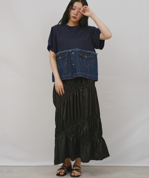 palm RICHE(ポームリシュ)の「デニムドッキングTOPS(Tシャツ/カットソー・レディース・オフホワイト/インディゴブルー/ブルー・M)」の17枚目の写真