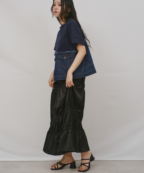 palm RICHE(ポームリシュ)の「デニムドッキングTOPS(Tシャツ/カットソー・レディース・オフホワイト/インディゴブルー/ブルー・M)」の18枚目の写真