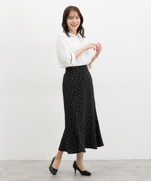 Honeys（ハニーズ）の「６分袖配色ブラウス（シャツ/ブラウス・レディース・ブラック系その他/グレイッシュブルー/ネイビー/イエロー系その他/アイボリー・S/M/LL/L/3L）」の7枚目の写真