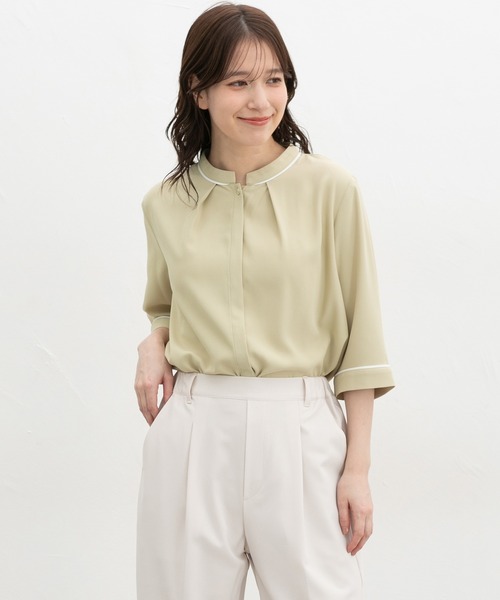 Honeys（ハニーズ）の「６分袖配色ブラウス（シャツ/ブラウス・レディース・ブラック系その他/グレイッシュブルー/ネイビー/イエロー系その他/アイボリー・S/M/LL/L/3L）」の16枚目の写真