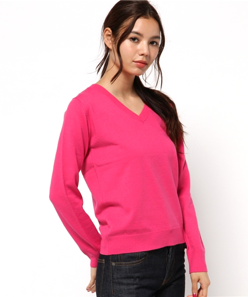 MOUSSY（マウジー）の「BASIC Vneck POK（ニット/セーター・レディース・ブルー/オフホワイト/オレンジ/キャメル/ピンク・FREE）」の4枚目の写真