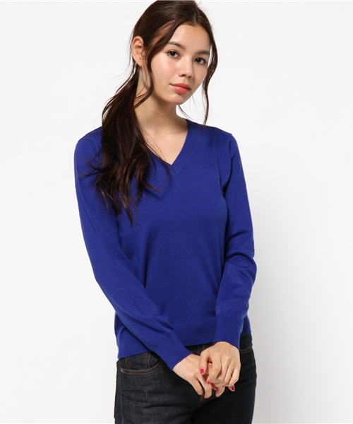 MOUSSY（マウジー）の「BASIC Vneck POK（ニット/セーター・レディース・ブルー/オフホワイト/オレンジ/キャメル/ピンク・FREE）」の3枚目の写真