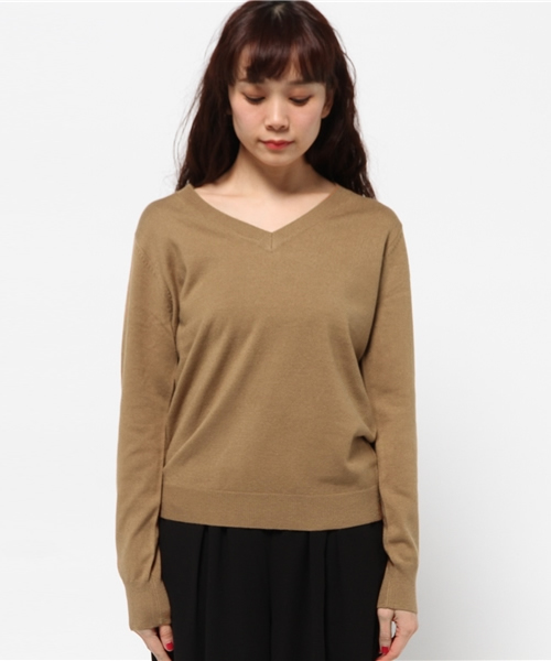 MOUSSY（マウジー）の「BASIC Vneck POK（ニット/セーター・レディース・ブルー/オフホワイト/オレンジ/キャメル/ピンク・FREE）」の6枚目の写真