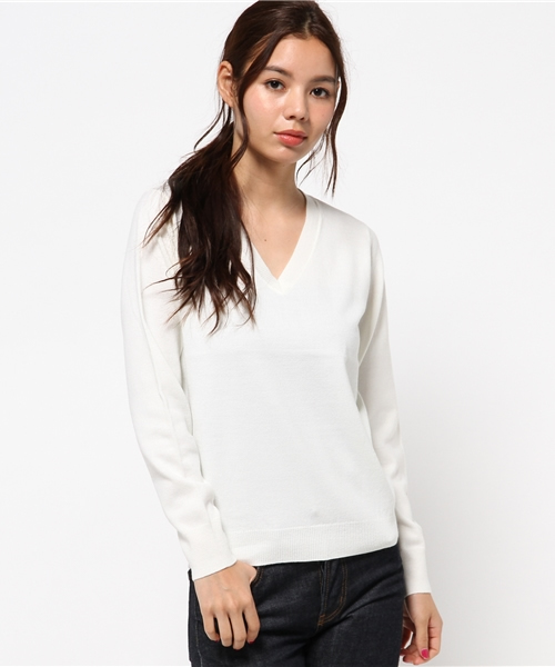 MOUSSY（マウジー）の「BASIC Vneck POK（ニット/セーター・レディース・ブルー/オフホワイト/オレンジ/キャメル/ピンク・FREE）」の13枚目の写真