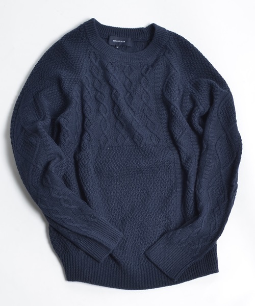 SHIPS JET BLUE(シップスジェットブルー)の「SHIPS JET BLUE(シップス ジェットブルー): 【コットン/リネン】 クレイジーケーブルニット■(ニット/セーター・メンズ・オリーブ/ライトブルー/ネイビー/グレー・SMALL/LARGE/MEDIUM)」の4枚目の写真