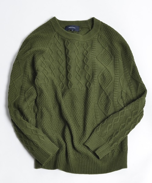 SHIPS JET BLUE(シップスジェットブルー)の「SHIPS JET BLUE(シップス ジェットブルー): 【コットン/リネン】 クレイジーケーブルニット■(ニット/セーター・メンズ・オリーブ/ライトブルー/ネイビー/グレー・SMALL/LARGE/MEDIUM)」の3枚目の写真