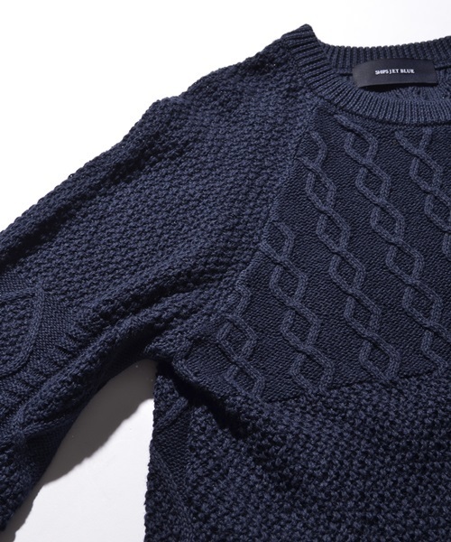 SHIPS JET BLUE(シップスジェットブルー)の「SHIPS JET BLUE(シップス ジェットブルー): 【コットン/リネン】 クレイジーケーブルニット■(ニット/セーター・メンズ・オリーブ/ライトブルー/ネイビー/グレー・SMALL/LARGE/MEDIUM)」の13枚目の写真