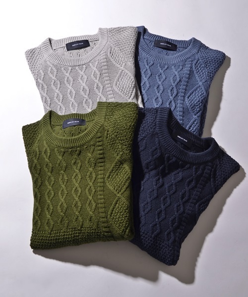 SHIPS JET BLUE(シップスジェットブルー)の「SHIPS JET BLUE(シップス ジェットブルー): 【コットン/リネン】 クレイジーケーブルニット■(ニット/セーター・メンズ・オリーブ/ライトブルー/ネイビー/グレー・SMALL/LARGE/MEDIUM)」の6枚目の写真