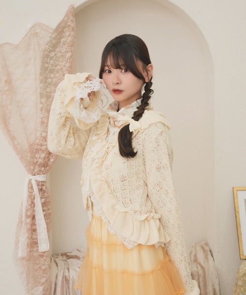 kutir(クティール)の「【クティールとレトロ】透かし編みレースフリルカーディガン(カーディガン/ボレロ・レディース・アイボリー/レッド/グリーン/ピンク/レッド系その他/ブルー・FREE)」の9枚目の写真