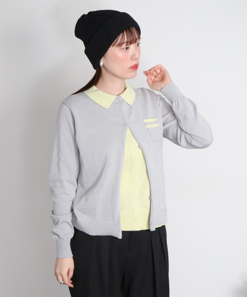 cepo（セポ）の「ダブルレイヤードポロニットカーディガン（カーディガン/ボレロ・レディース・ネイビー/グレー/オフホワイト・M）」の3枚目の写真