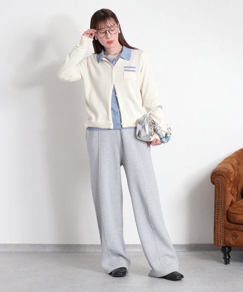 cepo（セポ）の「ダブルレイヤードポロニットカーディガン（カーディガン/ボレロ・レディース・ネイビー/グレー/オフホワイト・M）」の2枚目の写真