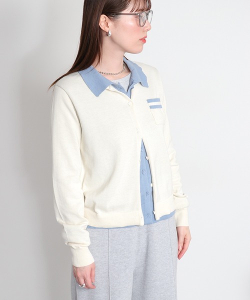 cepo（セポ）の「ダブルレイヤードポロニットカーディガン（カーディガン/ボレロ・レディース・ネイビー/グレー/オフホワイト・M）」の15枚目の写真