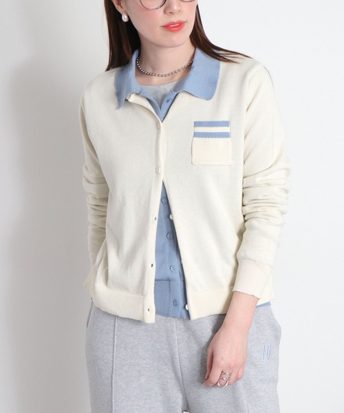 cepo（セポ）の「ダブルレイヤードポロニットカーディガン（カーディガン/ボレロ・レディース・ネイビー/グレー/オフホワイト・M）」の8枚目の写真